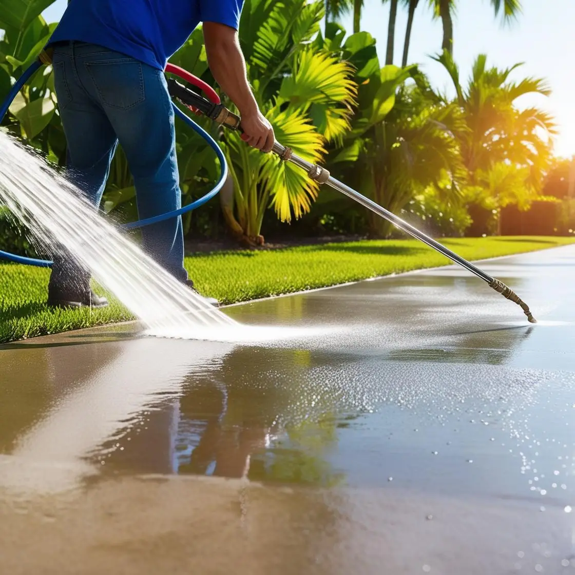 professional pressure washing a driveway in south florida